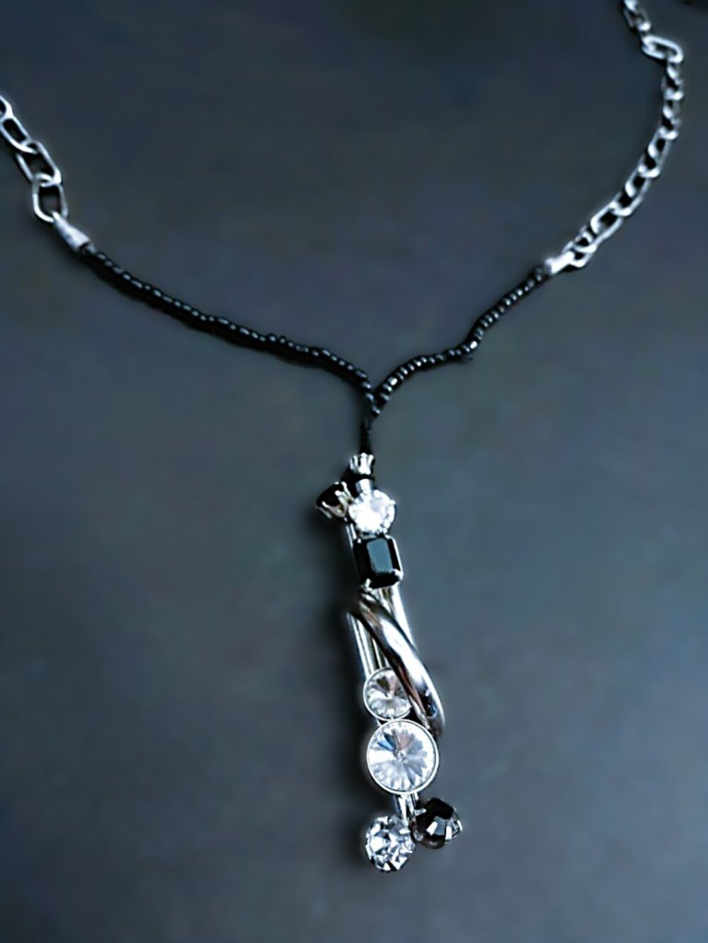 Designer Silver Black & White Diamond Necklace
